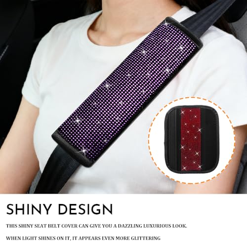 2PCS Bling Seat Belt Covers, Seat Belt Cover Pad, Car Seatbelt Shoulder Pads with Rhinestone, Auto Accessories Comfortable Automotive Neck Shoulder Mat Cushion for Car Truck SUV (Purple) - color: Purple