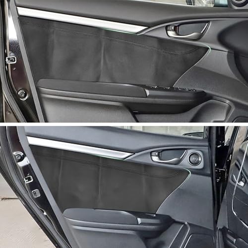 4PCS Door Panel Cover Compatible with Honda Civic 2016-2021 Front and Back Vinyl Leather Insert Cards Protector Trim Black (Only Leather Part)