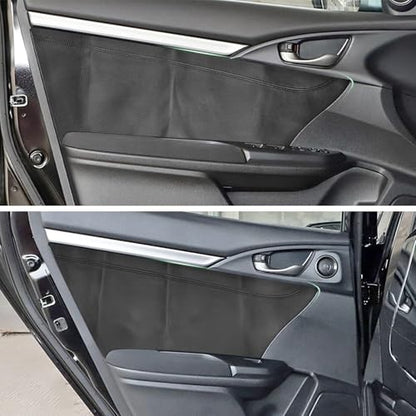 4PCS Door Panel Cover Compatible with Honda Civic 2016-2021 Front and Back Vinyl Leather Insert Cards Protector Trim Black (Only Leather Part)
