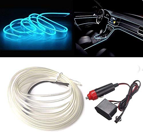 MaxLax El Wire Ice Blue Interior Car LED Strip Lights, 10m neon Wire 12V with Fuse Protection for Automotive Car Interior Decoration with 6mm Sewing Edge - color: Ice Blue, size: 32.8 ft