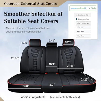 Coverado Car Seat Covers, Rear Car Protectors, Black Leather Seat Covers, 3-Piece Waterproof Automotive Seat Covers for Back Seats Universal Fit for SUVs & Cars, All-Weather Protection - color: Black&Red line