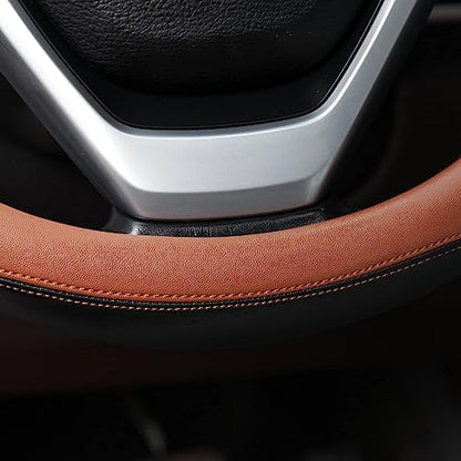 Valleycomfy Microfiber Leather Steering Wheel Covers Universal 15 inch (Brown - color: Brown, size: Medium(Standard) Size[14.5"-15"]