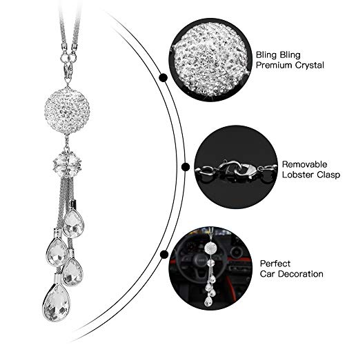 OTOSTAR Bling Crystal Ball and Drops Car Hanging Accessories, Rear View Mirror Pendant Charms Interior Sun Catcher Ornament, Bling Accessories for Women Girls (White)