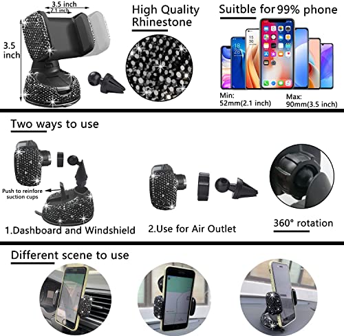 NBTEPEM 27 PCs Black Bling Car Accessories Set for Women, Steering Wheel Covers Universal Fit 15 Inch, Bling License Plate Frame, Bling Phone Holder, Bling Car Coasters (Black Diamond) - color: Black Diamond
