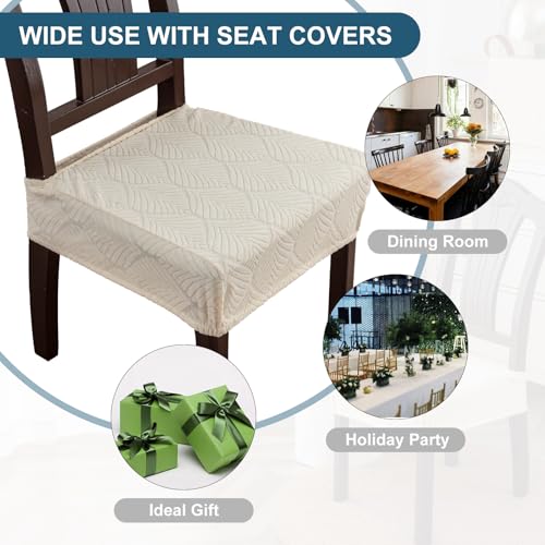 Removable and Washable Seat Covers for Dining Room Chairs Set of 4 - Waterproof Stretch Chair Seat Slipcovers, No Back Covers - color: Beige, size: 4PCS-Rear-gapped