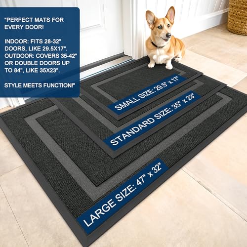 OLANLY Front Door Mat Indoor Outdoor Entrance, Waterproof All-Season, All-Weather Doormat, Sturdy Natural Rubber, Fade Resistant, Low Profile, Easy Clean Patio Porch Entryway Mat, 71x23, Black