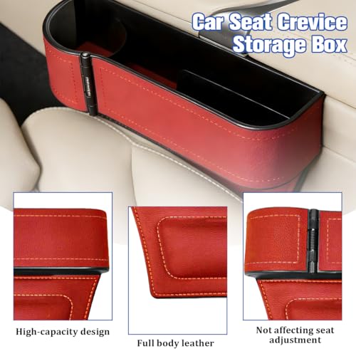 Car Seat Gap Filler Organizer with Cup Holder Expander, Leather Console Seam Filler Storage Box, Auto Front Seat Gap Organizer for Phones Keys Glasses, Universal Fit (Wine Red Driver) - color: Wine Red, size: Driver