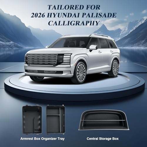 BIBIBO 3Packs for 2026 Hyundai Palisade Center Console Organizer 2026 Hyundai Palisade Calligraphy Console Tray 2026 Palisade Console Insert Tray 2026 Palisade (ONLY FIT Palisade Calligraphy) - color: Black-(Double layer+Insert shelf)