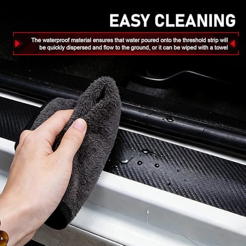 4 PCS Car Door Sill Protectors, American Flag Carbon Fiber Leather Decoration Strip, Waterproof Anti-scratch Guard with Self-adhesive, Universal for Front and Rear Door Entry (Black)