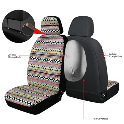 Baja Saddle Blanket Car Seat Covers, Boho Striped Woven Front Seat Protectors, Breathable & Washable Interior Covers, Universal Fit for Most Cars SUVs Trucks, Airbag Compatible, Pink, 8 pcs. - color: PINK