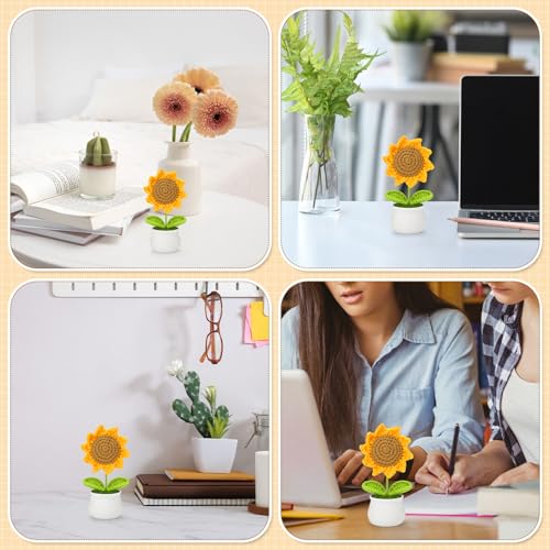 Crochet Flowers Sunflower for Home Office Desk Decor, Funny Crochet Sunflower Gifts for Women Teacher Mom Birthday Gifts for Women Her Wife Coworker Friends