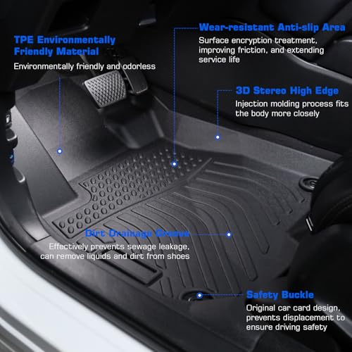 Floor Mats for 2021-2025 2026 Hyundai Elantra & Elantra N (Not for Hybrid), All Weather TPE Cargo Mat Floor Liners with 1st & 2nd Row Car Mats and Trunk Floor Mat