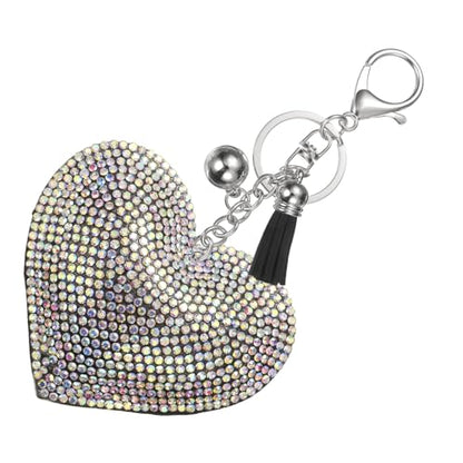 PATIKIL Rhinestone Keychains for Women, Cute Bling Heart Shape Purse Charm for Bag Handbags Car Keys - color: White-black Ab