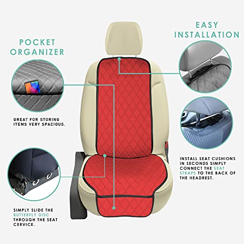 FH Group Car Seat Cushion – Neosupreme Single Front Seat Cover with Front Pockets, Airbag Compatible, Universal Fit Car Seat Cushion for Driver or Passenger Seat, SUV, Truck, Sedan & Van – Red - color: Red, style: Front