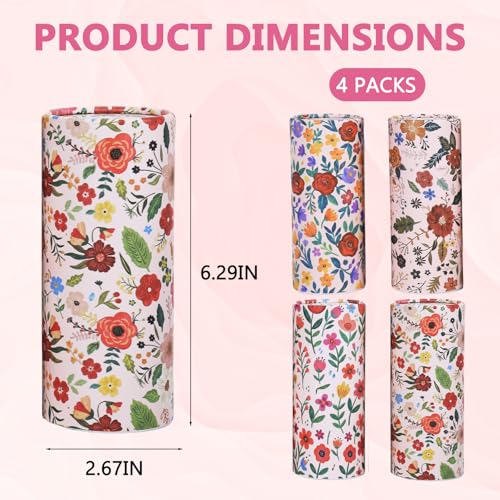 EUOYUFO 200 Sheets Car Tissues with 4 Pack Floral Cylinder Holder Round Portable Travel Tubes Box Container Tissue for Car Cup Holders Home Bathroom Office