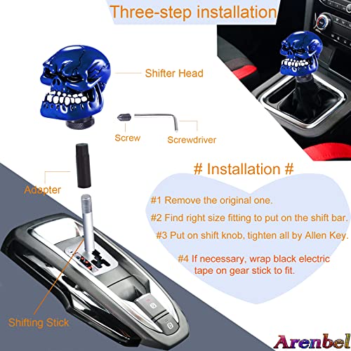 Skeleton Shifter Knobs Skull Gear Lever Handle Car Shift Head Fit Most Manual Automatic Transmission, Blue - color: Blue
