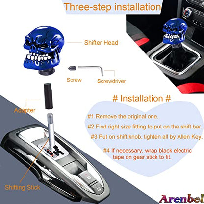 Skeleton Shifter Knobs Skull Gear Lever Handle Car Shift Head Fit Most Manual Automatic Transmission, Blue - color: Blue