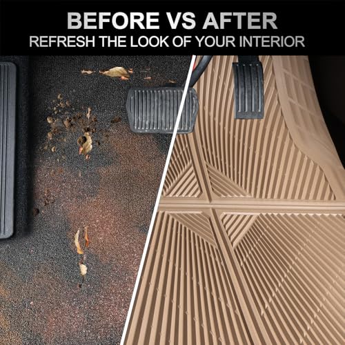 CAR PASS Rubber Car Mats,Car Floor Mats All Weather, Waterproof Trim-to Fit Automotive Floor Mats for Cars Trucks SUV,Anti-Slip Easy Clean, Heavy Duty Car Mats Full Set 3-Piece,All Beige - color: All-Beige