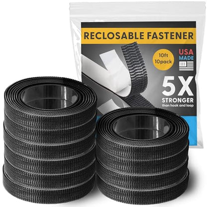 Industrial Strength - 10FT 10 Pack Black Indoor/Outdoor Adhesive Mounting Tape - Self Mating Reclosable Fastener Compatible with 3M SJ3550 / SJ3560 Dual Lock - size: 10 FT X 10 PACK, style: Black