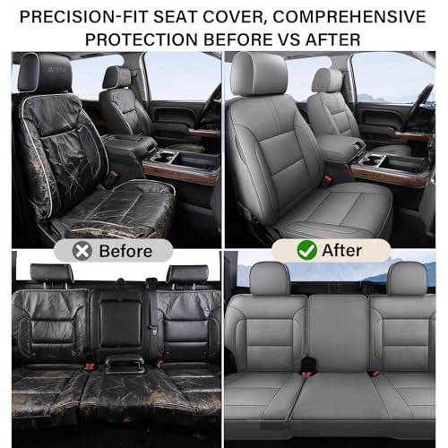 Coverado Silverado Seat Covers Full Set, Faux Leather Car Seat Covers Fit for Chevy Silverado GMC Sierra 2007-2013 & 2019-2026 1500, 2020-2026 2500HD 3500HD Crew Double Extended Cab(Gray) - color: Gray, size: FullSet(2007-2013&2019-2025)