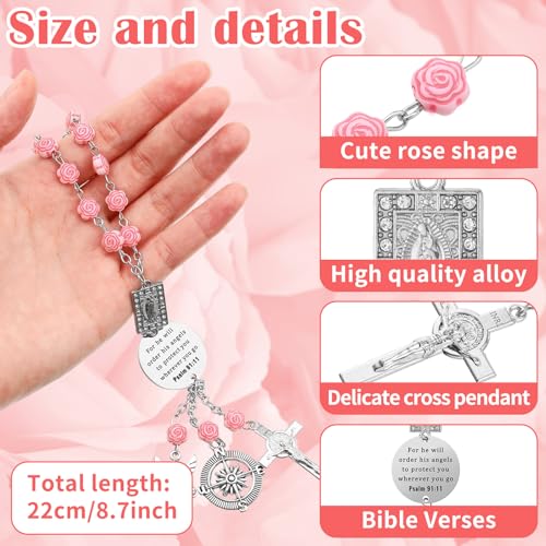 Car Rosary for Rearview Mirror Cross Car Charm Rosary for Mirror Hanging Psalm 91: 11 Bible Verse Charm Bracelets Religious Gifts New Driver Guardian Angel Gift for Women