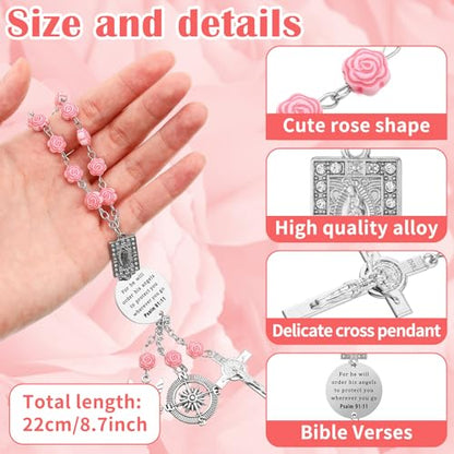 Car Rosary for Rearview Mirror Cross Car Charm Rosary for Mirror Hanging Psalm 91: 11 Bible Verse Charm Bracelets Religious Gifts New Driver Guardian Angel Gift for Women