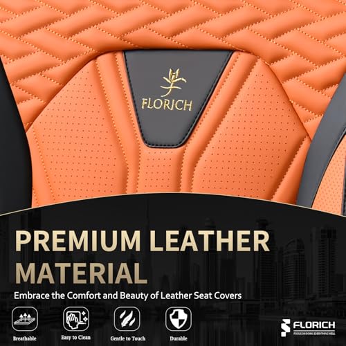 Seat Covers for Cars, Waterproof Automotive Seat Covers, Leather Car Seat Covers 2 Pack, Universal Front Seat Cushion Protector for Most Cars Trucks SUV-Black&Orange