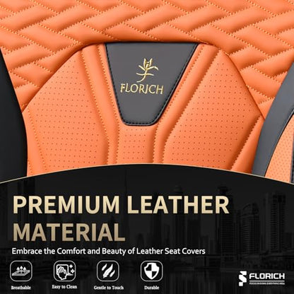 Seat Covers for Cars, Waterproof Automotive Seat Covers, Leather Car Seat Covers 2 Pack, Universal Front Seat Cushion Protector for Most Cars Trucks SUV-Black&Orange