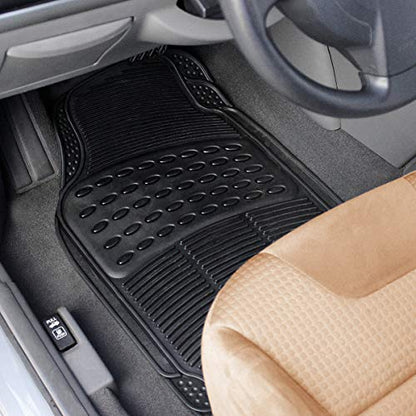 VaygWay Universal 3 Piece Heavy Duty Front and Rear Black Rubber Floor Mats - Premium Quality Trimmable Universal Fit All Weather Protection Floor Mats for Car Van SUV Truck - style: Front and Rear Car Floor Mat
