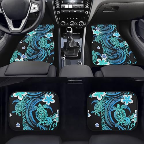 Sea Turtle Print Car Carpet Floor Mat Tribal Totem Pattern Ocean Animal Turtles 4 Piece Universal Fit Heavy Duty Rubber Non-Slip Floor Mats Heel Pad Fit Floor Carpet 2 Row - color: Sea Turtle Totem
