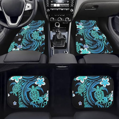 Sea Turtle Print Car Carpet Floor Mat Tribal Totem Pattern Ocean Animal Turtles 4 Piece Universal Fit Heavy Duty Rubber Non-Slip Floor Mats Heel Pad Fit Floor Carpet 2 Row - color: Sea Turtle Totem