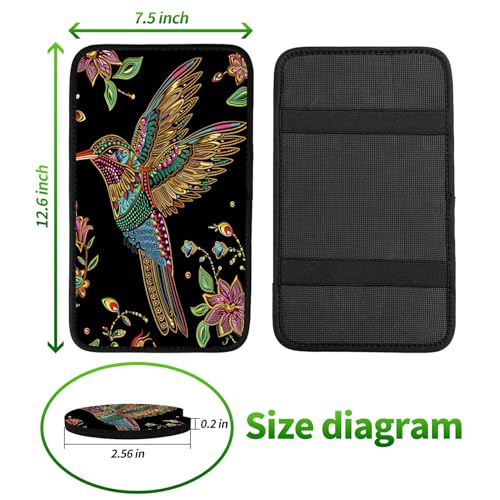Universal Auto Center Console Pad and 2Pcs Car Coasters Set, Anti Slip Soft Neoprene Car Armrest Seat Box Cover Protector Universal Fit - Car Interior Accessories, Hummingbird Flower - color: 491