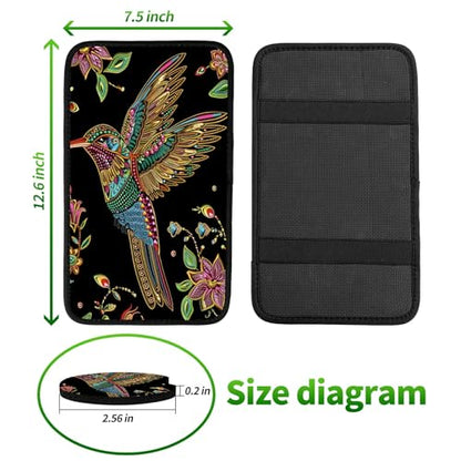 Universal Auto Center Console Pad and 2Pcs Car Coasters Set, Anti Slip Soft Neoprene Car Armrest Seat Box Cover Protector Universal Fit - Car Interior Accessories, Hummingbird Flower - color: 491