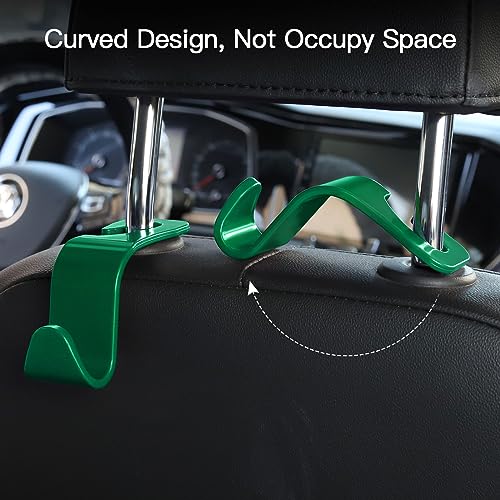 Soleebee 4 Pack Car Headrest Hooks - Universal Auto Hooks, Back Seat Hangers, Storage Organizer (Green) - color: Green