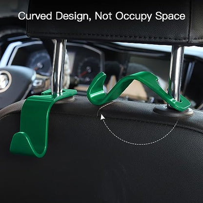 Soleebee 4 Pack Car Headrest Hooks - Universal Auto Hooks, Back Seat Hangers, Storage Organizer (Green) - color: Green