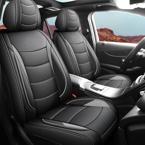 Car Seat Covers Front Set (2 Seats) Nappa Leather Airbag Compatible Waterproof for Sedans SUVs Trucks Heavy Duty Protection for Dogs and Work Black - color: Black & Gray, size: Front