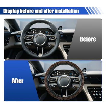 Elastic Stretch Steering Wheel Cover, 15" Breathable Microfiber Ice Silk Steering Wheel Protector, Universal Anti-Slip Car Warm in Winter&Cool in Summer Accessories for Men Women (Coffee) - color: Coffee
