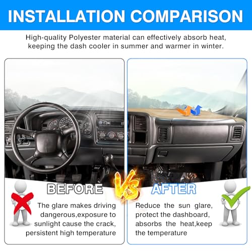 Autorder Beige Dashboard Cover Mat for Chevy Chevrolet Silverado/GMC Sierra 1999-2006, GMC Yukon XL/Suburban Tahoe Avalanche 2000-2006 Accessories Upgrade Polyester Dash Mat Sunshade Glare Protector - size: Beige 1999-2006 Chevy Silverado