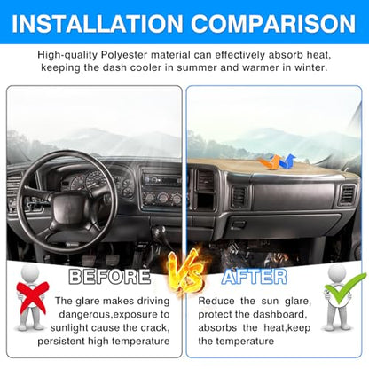 Autorder Beige Dashboard Cover Mat for Chevy Chevrolet Silverado/GMC Sierra 1999-2006, GMC Yukon XL/Suburban Tahoe Avalanche 2000-2006 Accessories Upgrade Polyester Dash Mat Sunshade Glare Protector - size: Beige 1999-2006 Chevy Silverado