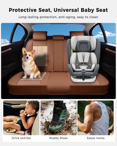 Huidasource Seat Covers Full Set, Universal Fit for Most Cars SUVs Trucks, Full Coverage Leather Seat Cover, Airbag, Cupholder Compatible, Seat Function Retain, Easy Install with Velcro, Brown&Beige - color: FS: Brown&Beige, size: Full Set