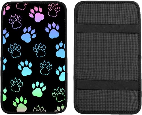 Auto Center Console Cover, Car Armrest Box Pad,Black Dog Paw Print Soft Waterproof Auto Armrest Seat Box Cover Protector for Most Vehicle SUV Truck Car - color: Black Dog Paw Print
