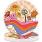 Car Coasters 2 Pack,2.56" Ceramic Stone Car Cupholder Absorbent Coaster Set for Women Men Drink Cup Holder Coasters Car Accessories(Skull Sunflowers) (Pink Mushroom) - color: Pink Mushroom