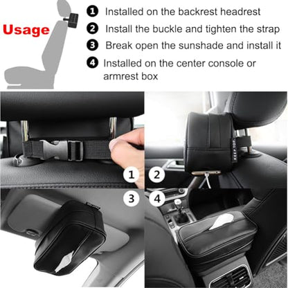 Car Tissue Holder, Travel Napkin Dispenser - PU Leather Fits Most Cars, SUVs, Trucks, and Vans