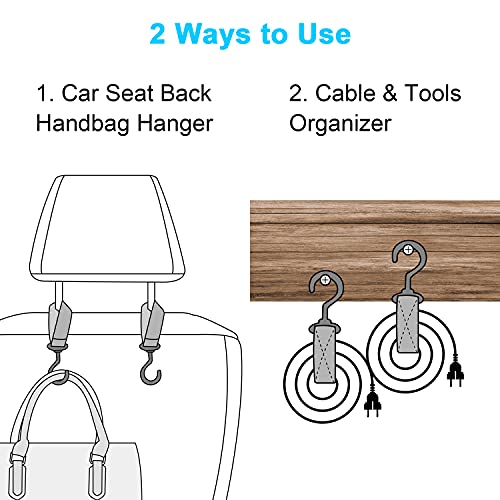 Wisdompro Car Seat Headrest Hook, 2 Pack Multi-Purpose Hanger for Handbag, Purse, Coat, Clothes & Grocery Bag - Black