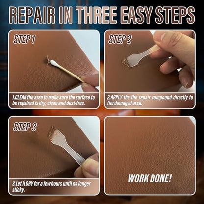 Leather Repair Kit for Furniture, Couch & Car Seats – Match Any Color, Fix Tears, Cracks, Scratches & Holes, Easy Leather & Vinyl Repair