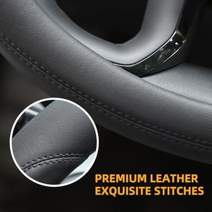 Valleycomfy Microfiber Leather Steering Wheel Cover Universal 15 inch (Black) - color: Black, size: Medium(Standard) Size[14.5"-15"]