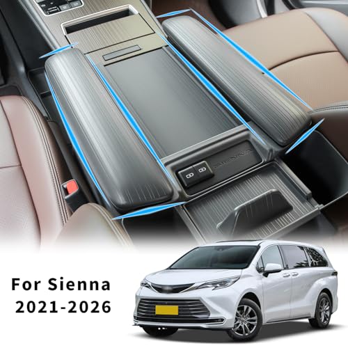 2PCS Center Console Armrest Side Cover for Toyota Sienna 2021-2026 Silicone Armrest Storage Box Side Cover Protector Compatible with LE/XLE/XSE/Woodland Edition/Limited/Platinum(Gray) - size: Center Console Armrest Side Cover