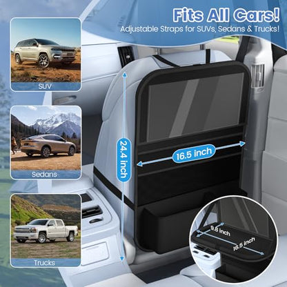 Car Backseat Organizer with table Tray(1Pack) 9 Storage Pockets Backseat Car Organizer with Tablet Holder, Back seat Organizer for Kids Road Trip Essentials Travel - style: 1Pack with Food Tray-Black
