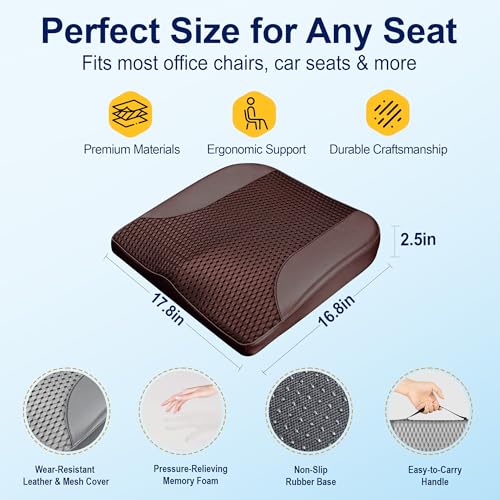 kingphenix Car Seat Cushion – Memory Foam Pad for Driving Comfort – Boosts Height and Relieves Coccyx & Lower Back Pain – Car, Truck, Office Chair (Leather & 4D Mesh Brown) - color: Leather & 4d Mesh Brown