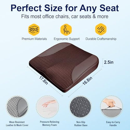 kingphenix Car Seat Cushion – Memory Foam Pad for Driving Comfort – Boosts Height and Relieves Coccyx & Lower Back Pain – Car, Truck, Office Chair (Leather & 4D Mesh Brown) - color: Leather & 4d Mesh Brown